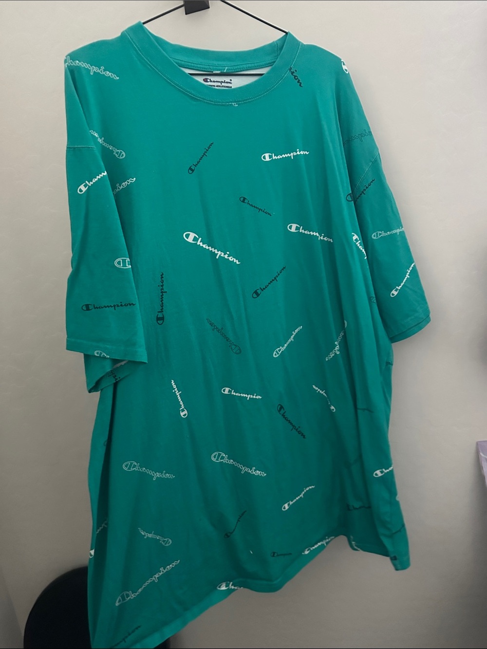 Champion Teal All-Over Logo Short Sleeve Tee